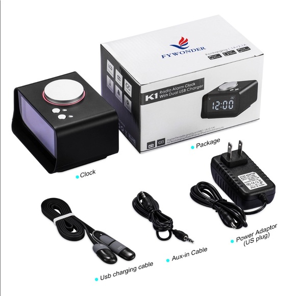 Alarm Clock Radio Fywonder, Dual USB Charger Port - Picture 7 of 7